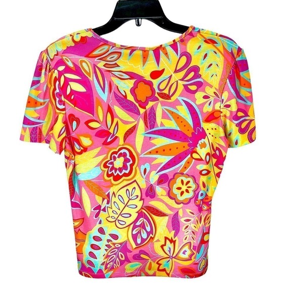Julie Brown Marty Amalfi Floral Print Crew Neck Short Puff Sleeve Tee Large NWT - Picture 5 of 11